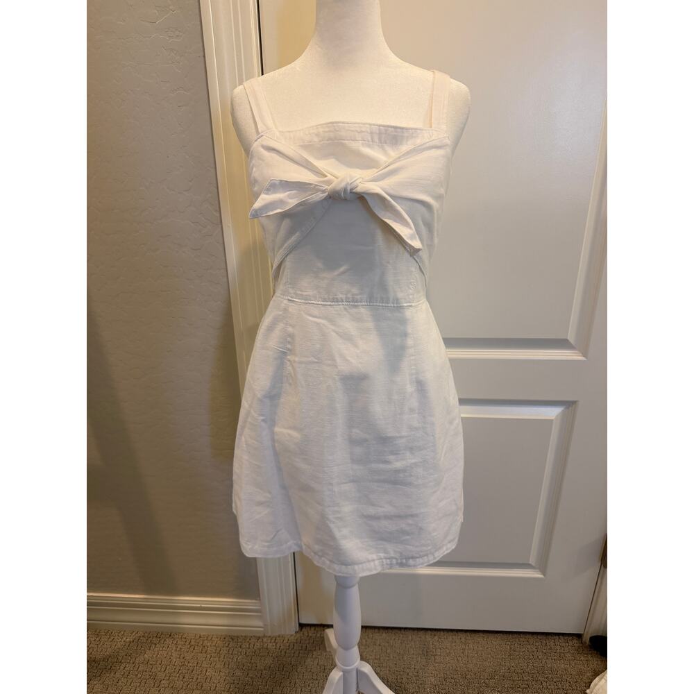 Abercrombie & Fitch White Tie Front Mini Dress Size M | Summer Linen Blend
